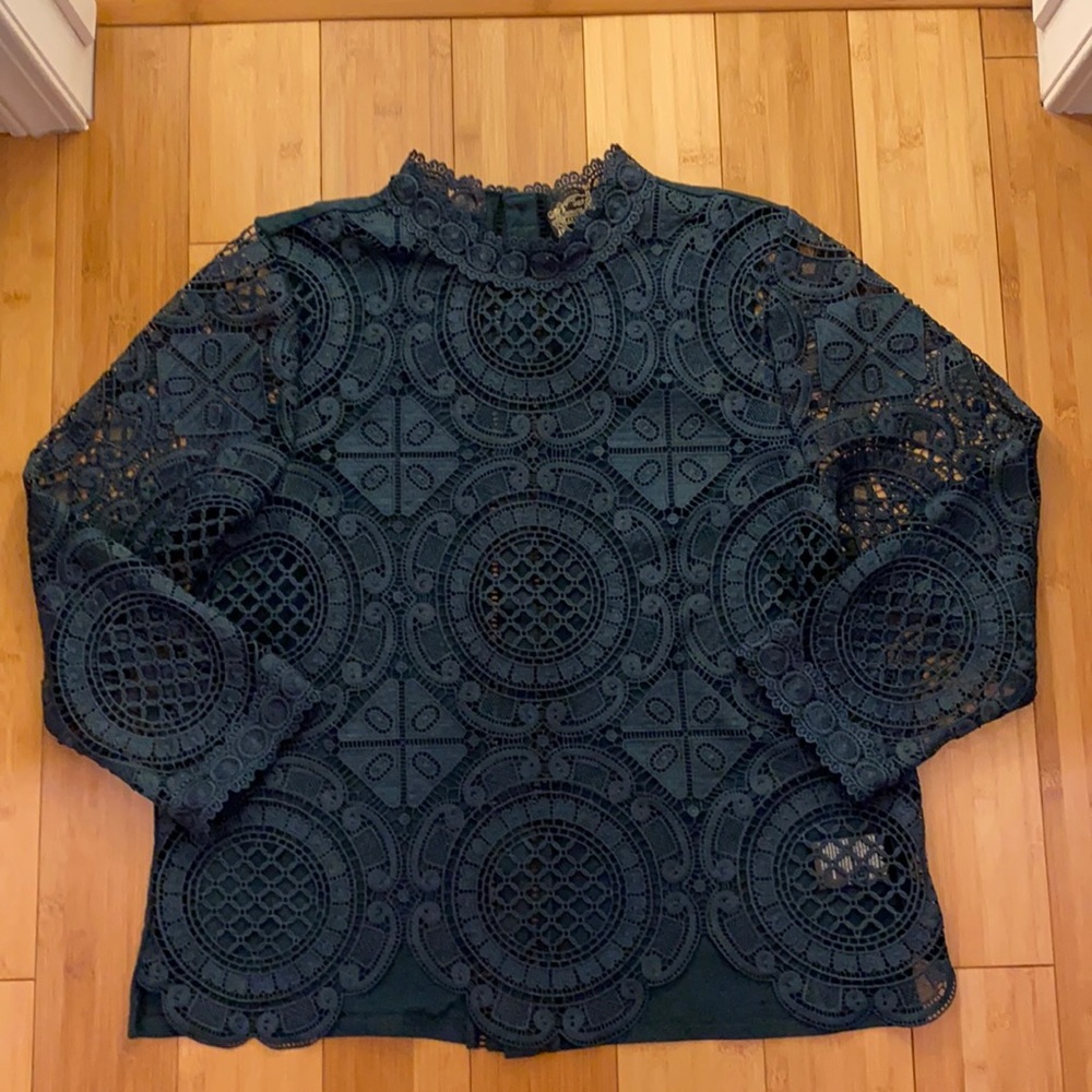 Anthropologie Green Lace Top